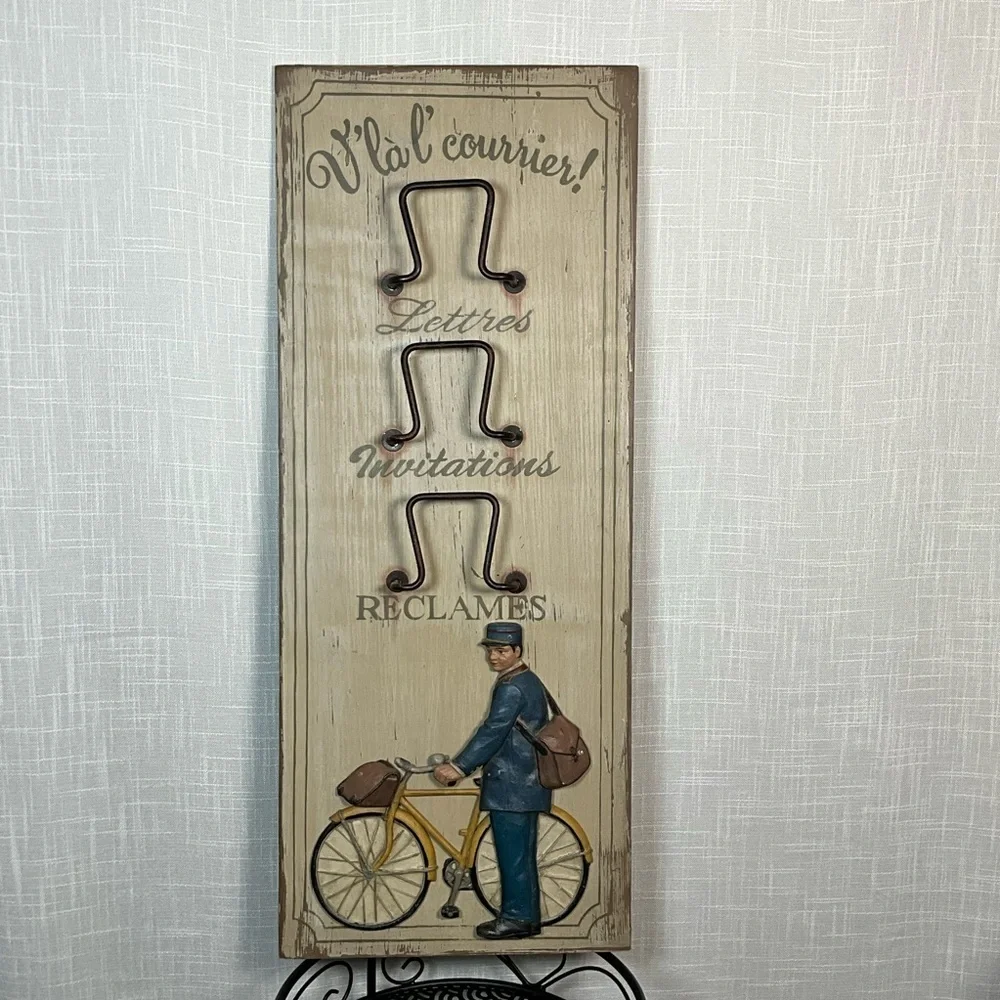 Vintage Style Wall Decor French Country Mail Organizer with Bicycle Design